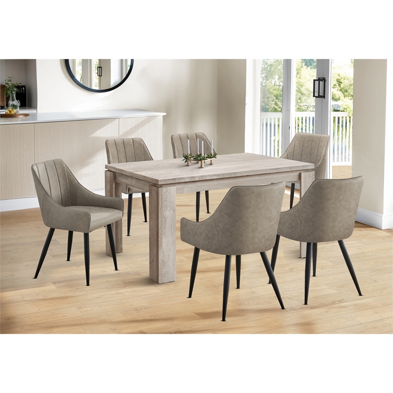 Dining Table Rectangular Thick Block Legs Beige Wood Laminate Minimalist