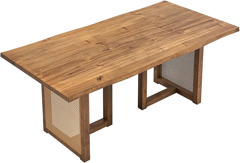 Dining Table: Rectangular Top with Rattan Pedestal Base and Block Legs