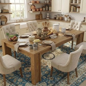 Dining Table Rectangular Wider H-Legs Thick Top Beige Wood Farmhouse