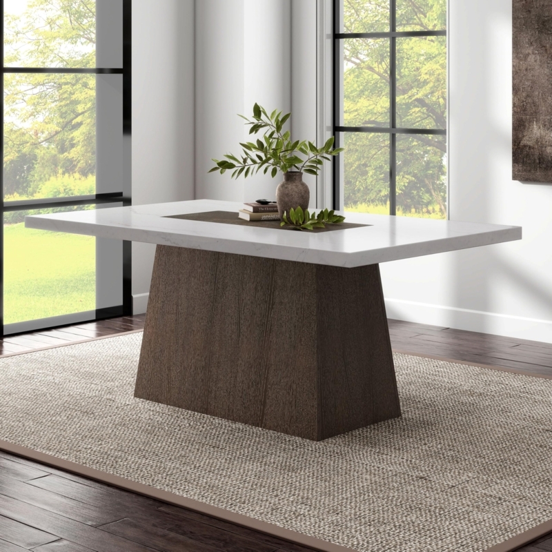 Dining Table Rectangular with Dark Tapered Pedestal Base
