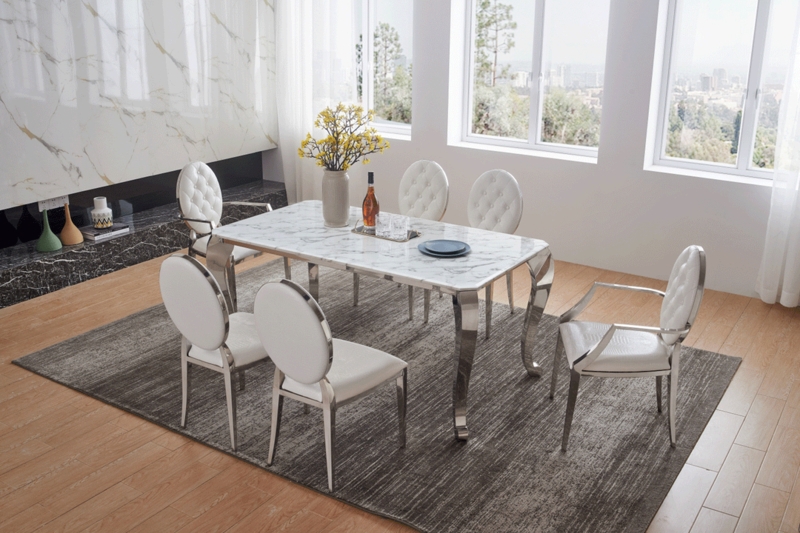 Dining Table Rectangular with Polished Silver O-Shaped Base