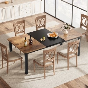 Dining Table Rectangular Wood Top U-Shaped Legs Modern Metal Base