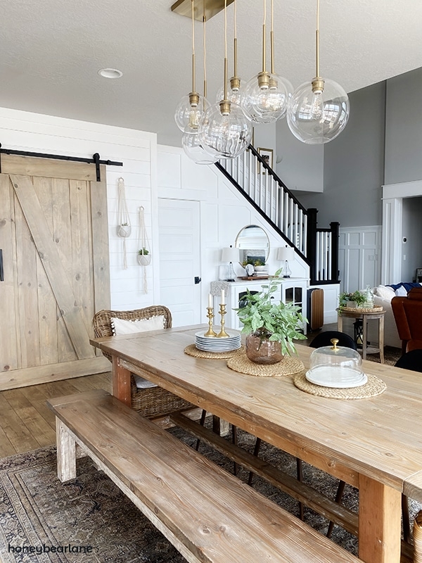 Dining Table: Rectangular Wood Top with Black Cane Dining Chairs