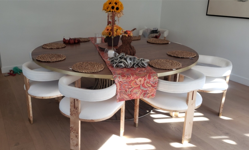 Dining Table Round Conical Pedestal Base Burnished Finish