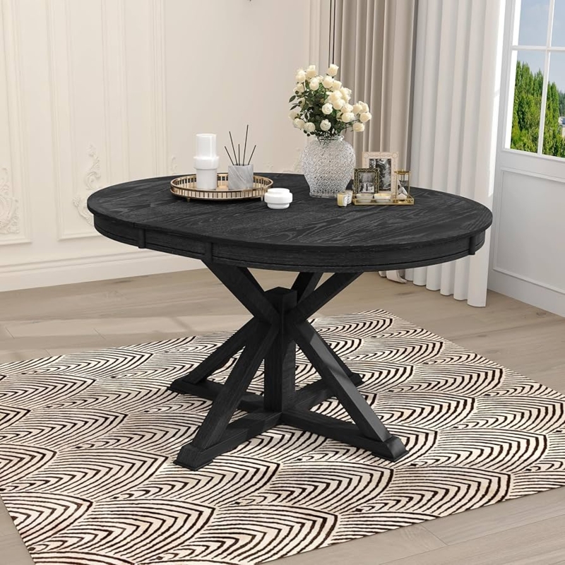 Dining Table Round Espresso Pedestal Base Extendable Leaf Farmhouse