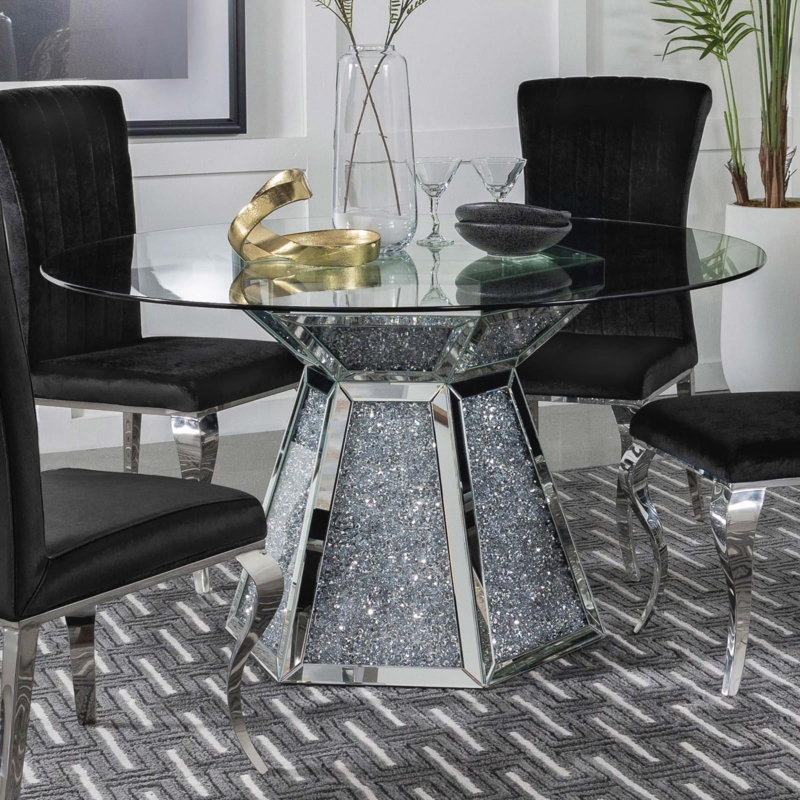 Dining Table Round Extendable Metallic Silver Painted Finish