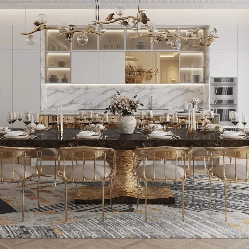 Dining Table Round Hourglass Pedestal Base Italian Modern Style