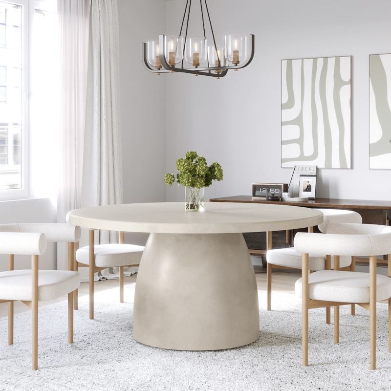 Dining Table Round Minimalist Concrete Monolithic Tapered Base