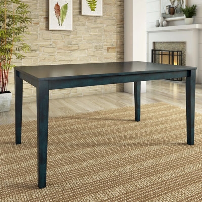 Dining Table Round Navy Blue Pedestal Base Wood Top Coastal