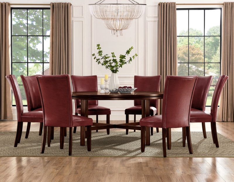 Dining Table Round Pedestal Base Distressed Wood-Toned with Planked Top