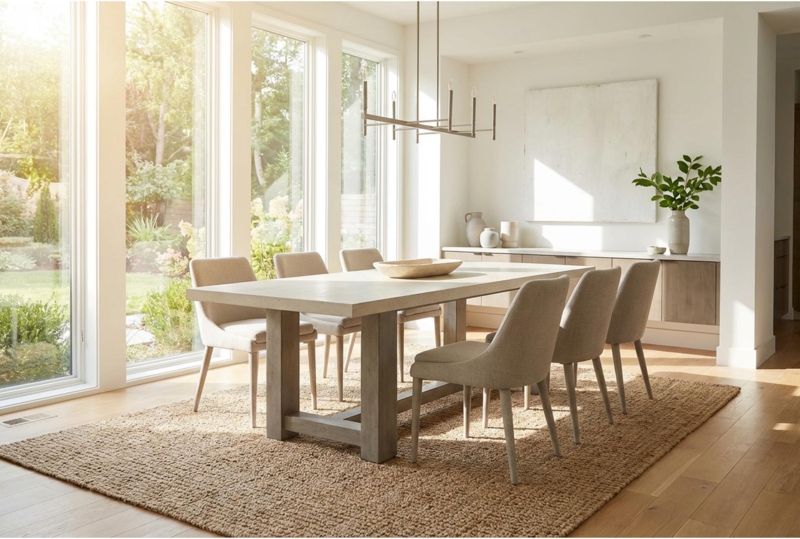 Dining Table Round Pedestal Cane Back Coastal Modern Style