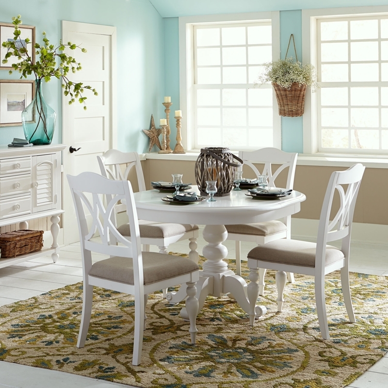 Dining Table Round Pedestal Distressed Oyster White Coastal Style