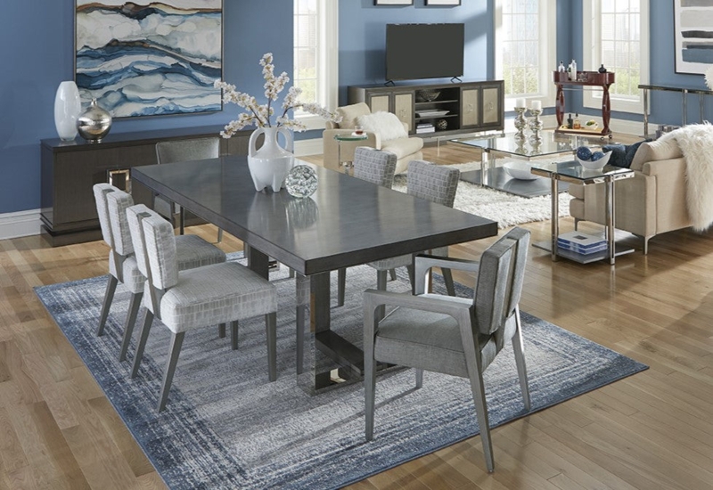 Dining Table Round Sculptural Metal Base Contemporary Style
