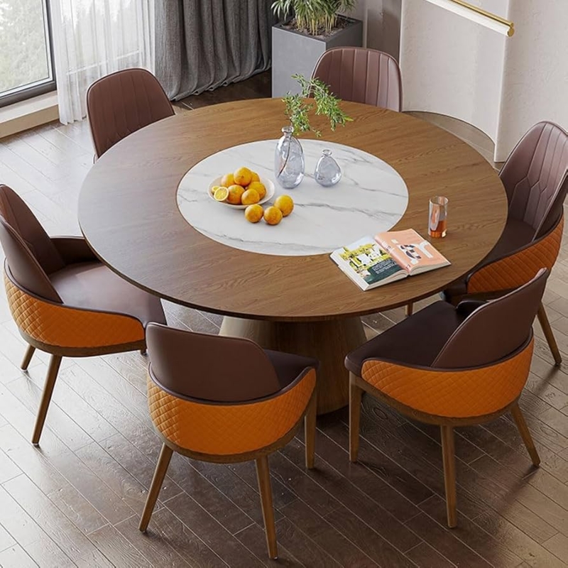Dining Table Round Stone Top with Fluted Pedestal and Turntable