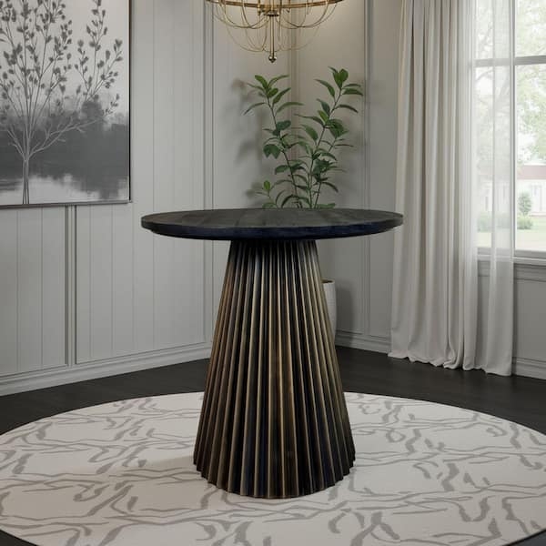 Dining Table Round Tapered Metal Legs Mixed Material Mid-Century