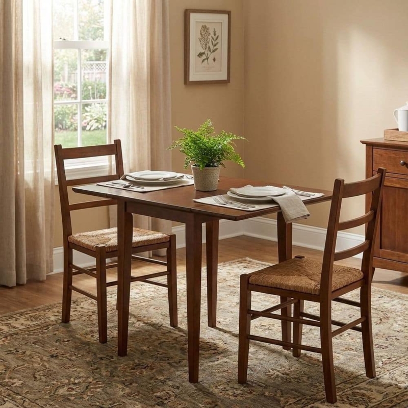 Dining Table Round Top Drop Leaf Expandable Wood