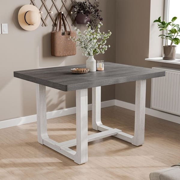 Dining Table Round Trestle Base Gray Wood Top Small Space Dining
