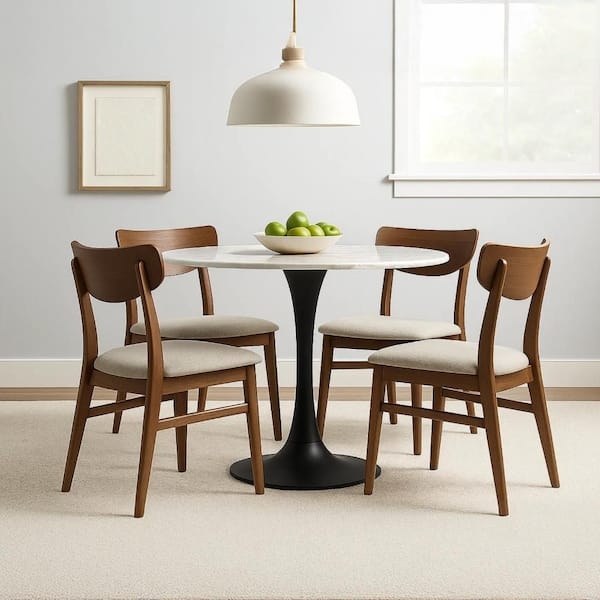 Dining Table Round Tulip Base and Cane Back Chairs
