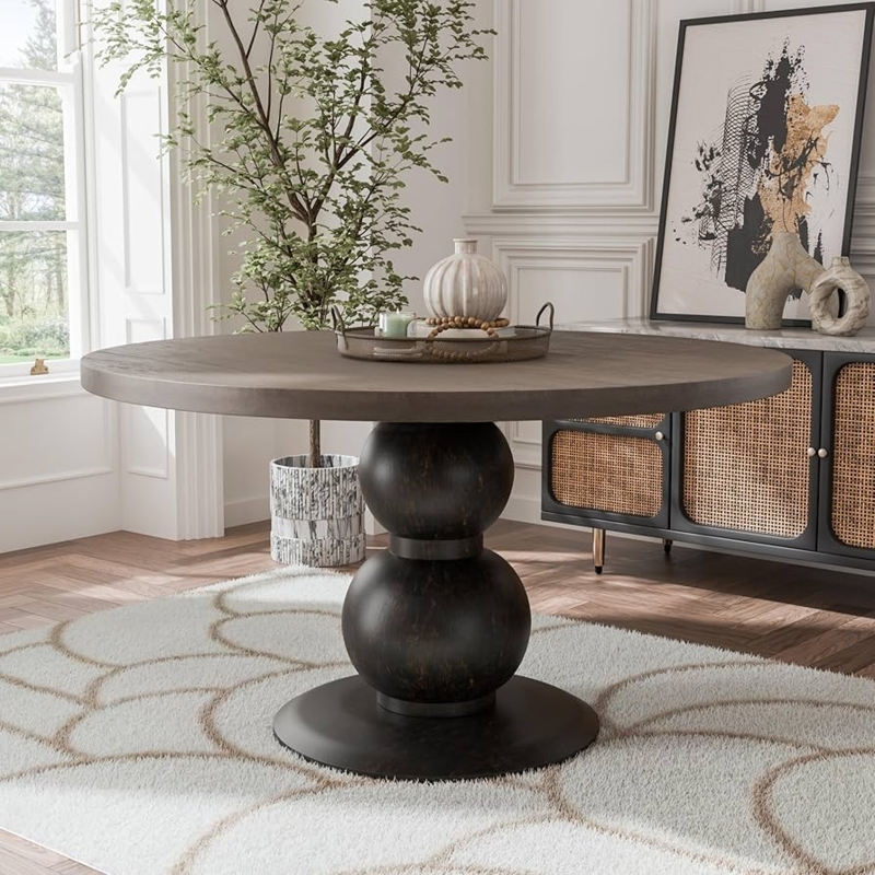 Dining Table Round Turned Pedestal Base Two Tone Espresso White