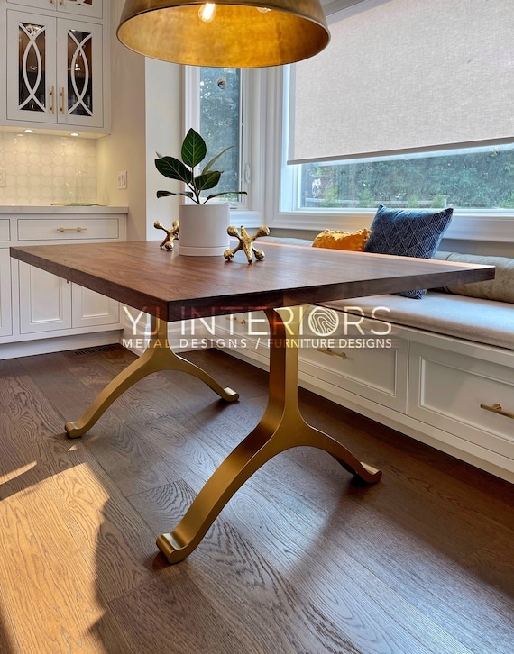Dining Table Round Walnut Top with Black Wishbone Legs