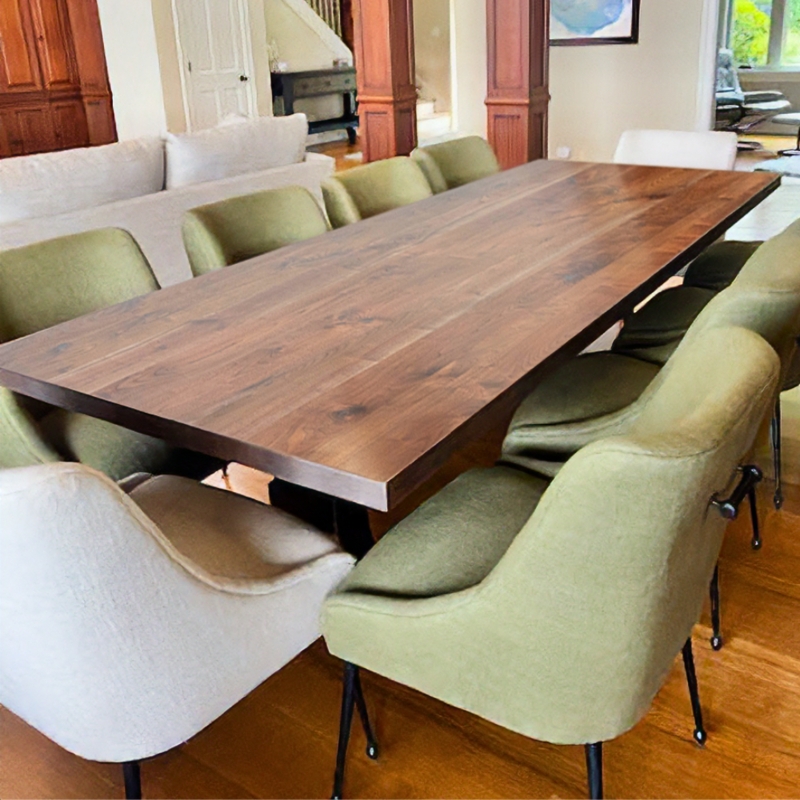 Dining Table Rounded Corners Architectural Metal Base Contemporary