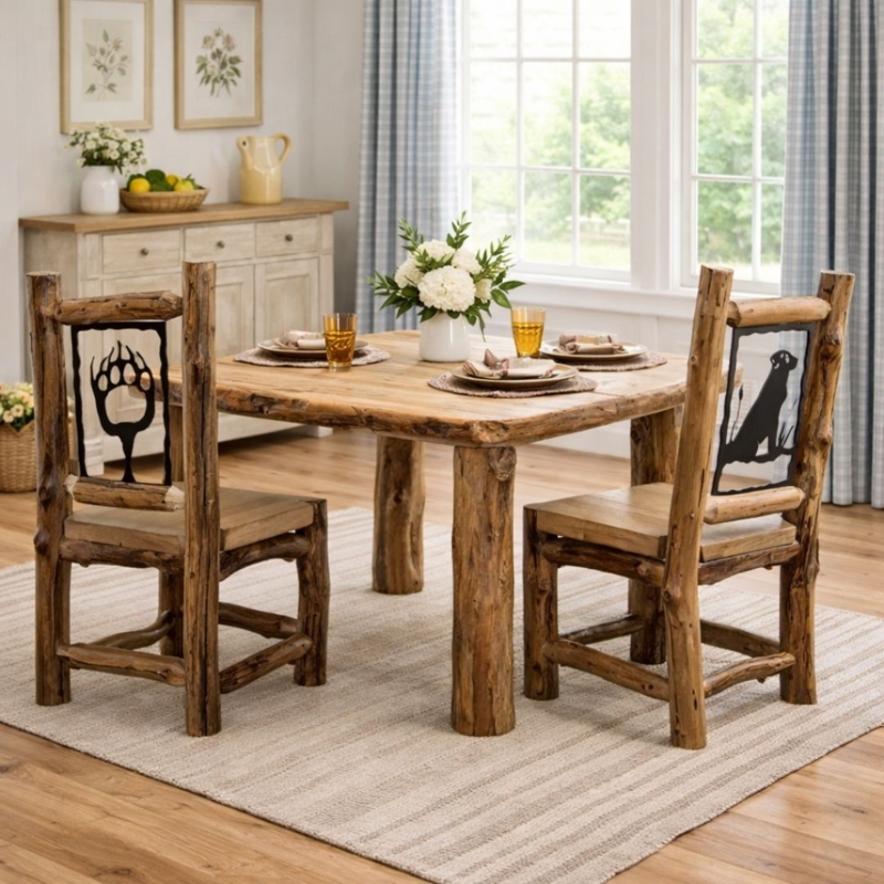 Dining Table Rustic Colorado Aspen Log Trestle Base Live Edge