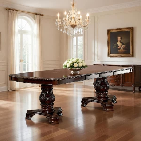 Dining Table Rustic Contemporary Double Pedestal Trestle Base Dark