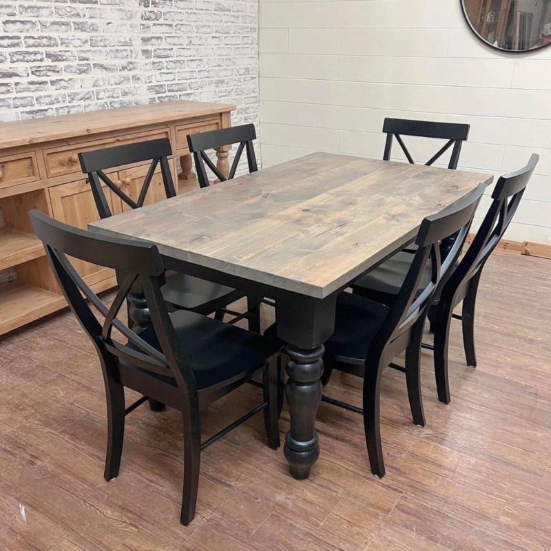 Dining Table Rustic Farmhouse Chunky Wood Block Legs