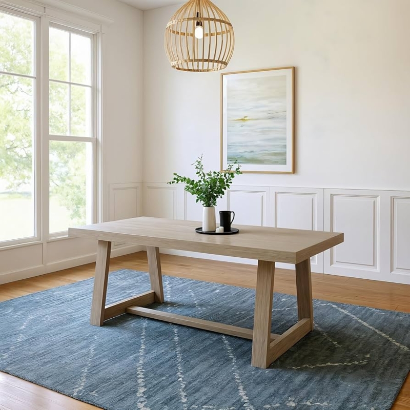 Dining Table Rustic Farmhouse Wood with Wire-Brushed Finish