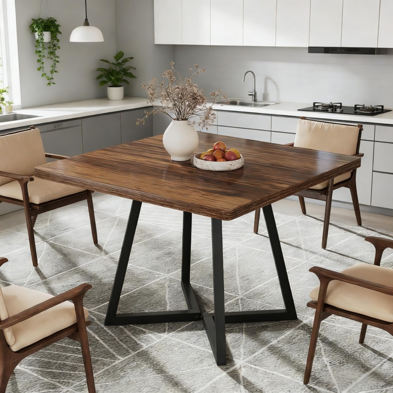 Dining Table Rustic Finish Block Legs Square Top Farmhouse Set