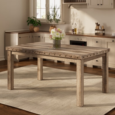 Dining Table Rustic Industrial Wood Rivet Details Distressed