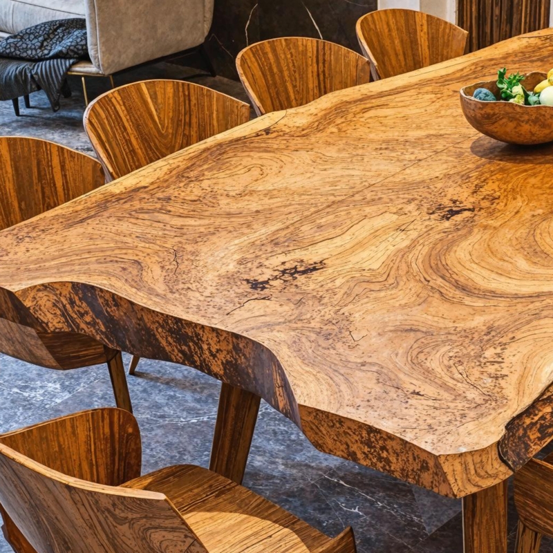 Dining Table Rustic Live Edge Thick Slab Industrial Base