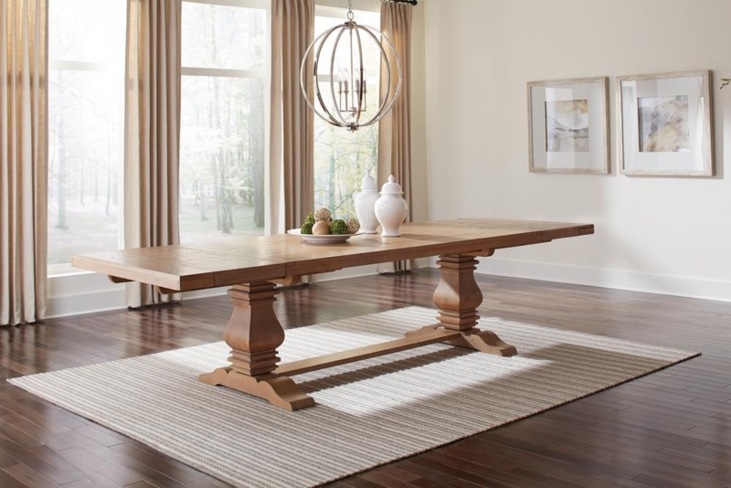 Dining Table Rustic Smoke Double Pedestal with Turned Legs Farmhouse