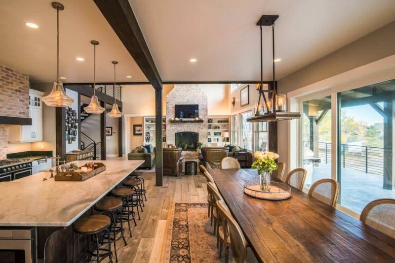 Dining Table Rustic Wood Oversized Lantern Pendants Modern Farmhouse