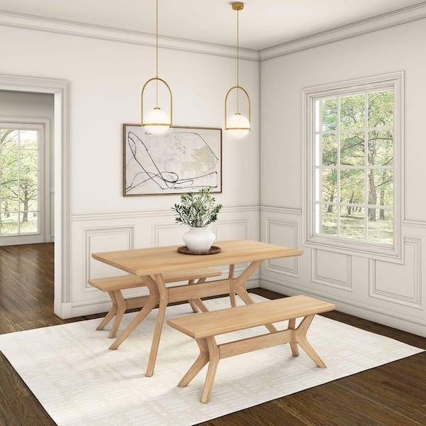 Dining Table Scandinavian Blonde Wood with Cross Leg Base