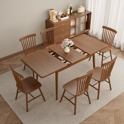 Dining Table Scandinavian Light Wood Extendable Rounded Corners