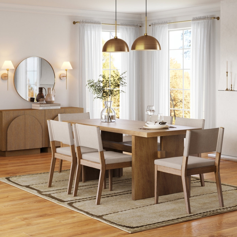 Dining Table Scandinavian Modern Light Wood Black Spindle Chairs