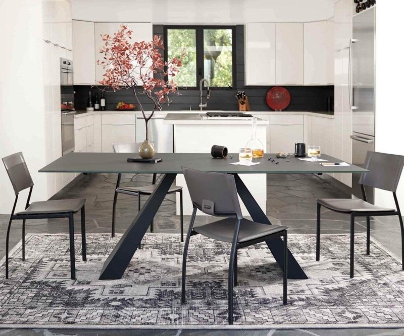 Dining Table: Scandinavian Rectangular Wood, Beveled Edge, Angled Legs