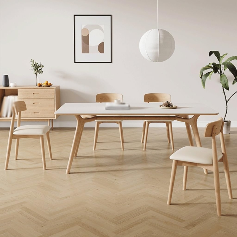 Dining Table Scandinavian Stone Top with Wood Base Tapered