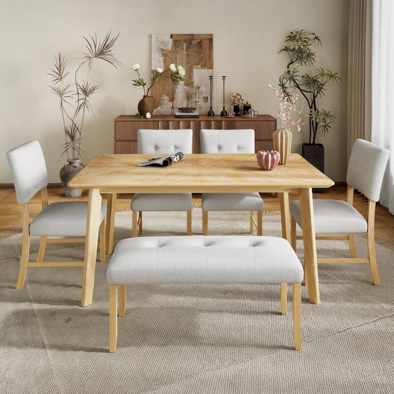 Dining Table Scandinavian Style Natural Wood Wash Tapered Legs