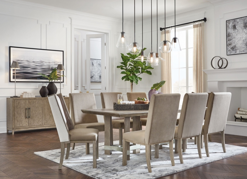 Dining Table Set 10-Piece Traditional Trestle Base with Server