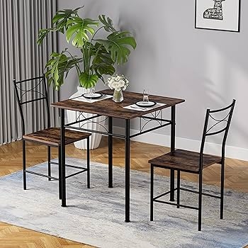 Dining Table Set 3 Piece Square Table Industrial Minimalist Slim Silhouette