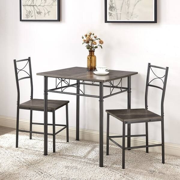 Dining Table Set 3 Piece Two Tone Round Slat Back Cottage