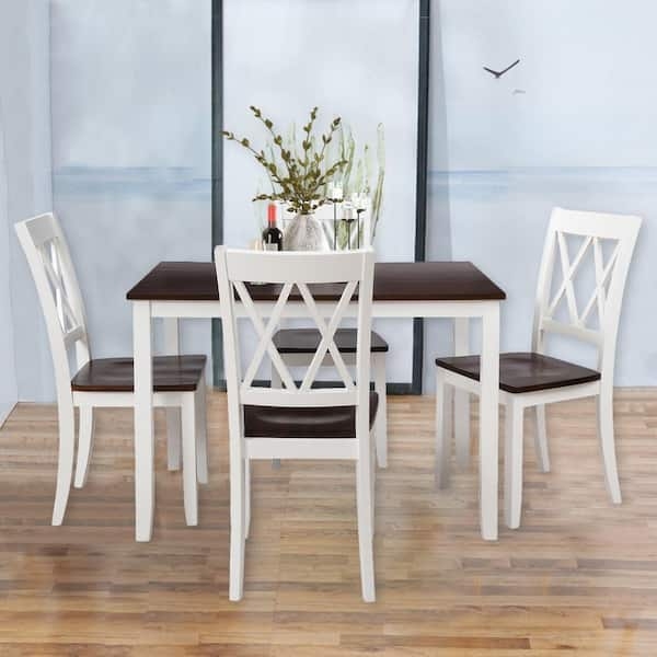 Dining Table Set 5 Piece White Backless Stools Compact Minimalist