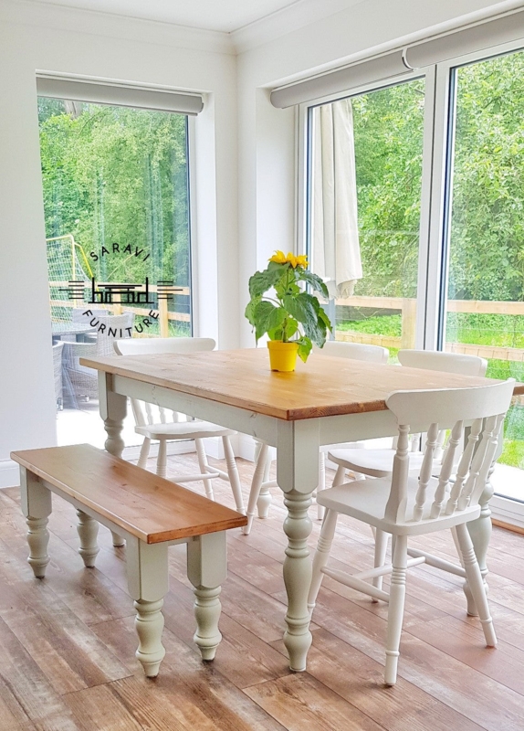 Dining Table Set, 6-Piece with Woven Seat Ladder-Back Chairs