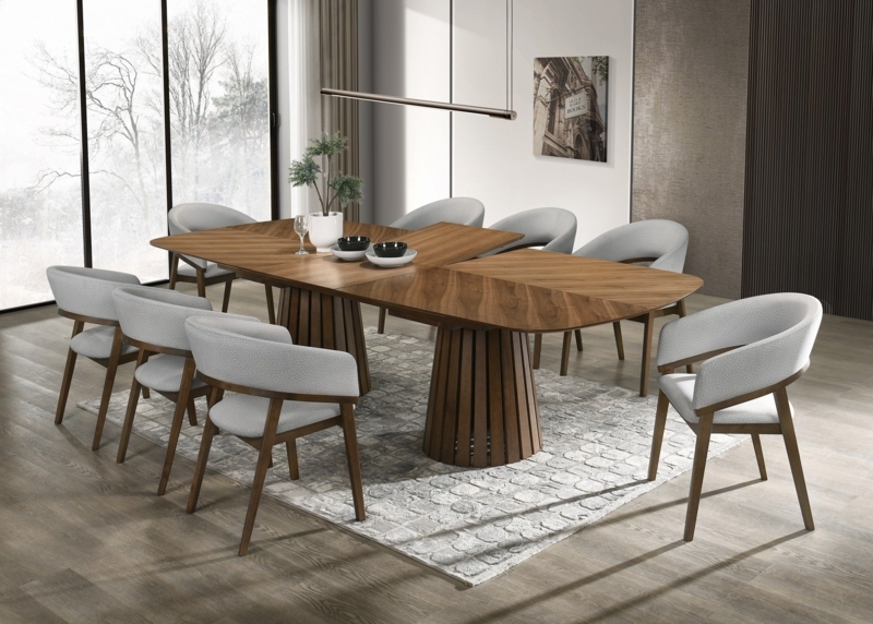 Dining Table Set 8 Chair Capacity Walnut Finish Extendable Top