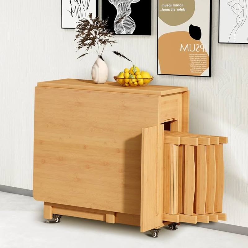 Dining Table Set Bamboo Drop Leaf, Collapsible X-Frame Minimalist