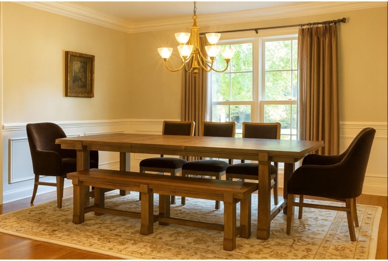 Dining Table Set Bench Seating Metal Trestle Legs Modern Farmhouse