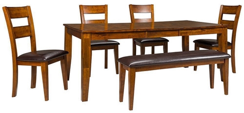 Dining Table Set Bench Seating & Slatted Chairs, Thick Block Legs, Rustic