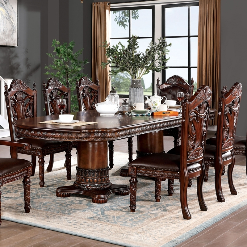 Dining Table Set Cherry Shield Back Double Pedestal Formal